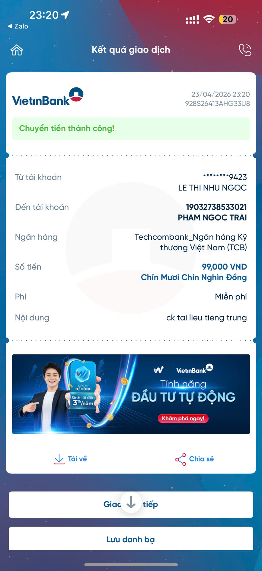 Giao dịch thành công